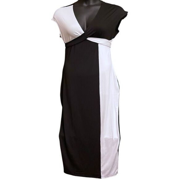 Black & White Colorblock Wrap Tie Midi Dress Size XXL NEW - Picture 4 of 9